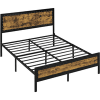 Mart ipari fémplatform ágy fa fejtámlával és lábtáblával, rusztikus barna, királynő