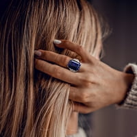 Miabella Női karát létre Kék zafír 1 karátos gyémánt 14Kt fehér arany koktél gyűrű