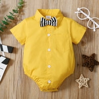 Csecsemő Baby Boys Romper Rövid ujjú nyakkendő nyak egyszínű Jumpsuit gomb le egy zseb Body Baby Boys ruhák sárga 12