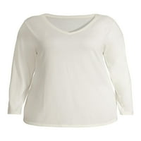 Terra & Sky Women's Plus Méret Hosszú ujjú Mindennapi alapvető V-nyakú póló, 2 csomag