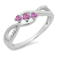 Dazzlingrock Collection 10k kerek rózsaszín zafír & fehér gyémánt kő örvény Split Shank eljegyzési gyűrű, fehér arany,