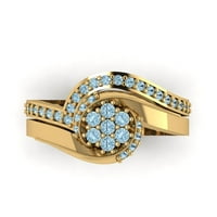 0. ct ragyogó kerek vágott szimulált kék gyémánt 14K sárga arany Pasziánsz díszítéssel menyasszonyi szett mérete 5.25