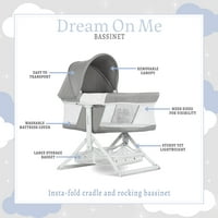 Dream On Me 2-in-Convertible Insta Fold bölcső és Bölcső, könnyű és hordozható, Világosszürke