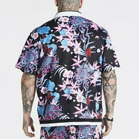 B91Xz nagy és magas ingek férfiaknak Alkalmi Férfi Laza hajtóka nyomtatás rövid ujjú gomb Port stílusú virágos ing