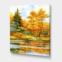 Designart 'őszi erdő a tó mellett II. Lake House Canvas Wall Art nyomtatás