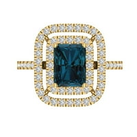 2. ct ragyogó smaragd vágott természetes London kék topáz 14k sárga arany Halo pasziánsz díszítéssel gyűrű mérete 10.25