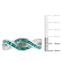 1- Carat T.G.W. Szimulált smaragd sterling ezüst keresztező gyűrű
