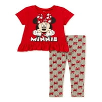 Minnie egér kislányok és kisgyermek lányok rövid ujjú peplum póló és nadrág, 2 darabos ruhakészlet, méretek 12m-4t.
