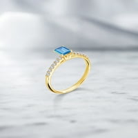 Drágakő Király 0. Ct nyolcszög svájci kék topáz fehér létrehozott zafír 10K sárga arany gyűrű
