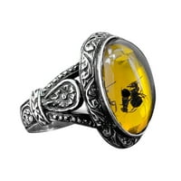 Heiheiup Vintage Nagy Ovális Természetes Kő Gyűrűk Férfi Vintage Berakott Sárga Piros Cirkon Hangya Gyűrűk Női Jegygyűrű