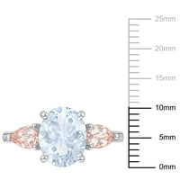 Miabella női CT CT ICE Aquamarine körte-vágott morganit gyémánt akcentus ezüst 3-kő gyűrű