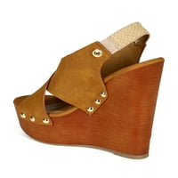 Soda CB női műbőr nyitott Toe Cross Band Slingback fa Platform ék szandál