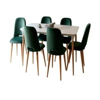Manhattan Comfort 7 Darabos HomeDock 62. Étkezőkészlet Selina Accent bársony székekkel törtfehér és zöld színben
