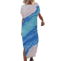 Zunfeo nyári ruhák nőknek-Rövid ujjú szexi Legénység nyak nyomtatott Anyák napi ajándék Újdonságok Split Beach Dress