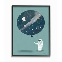 A gyerekszoba a Stupell Kids Space űrhajós kék rajztervezés keretes giclee texturizált művészete Becky Thorns