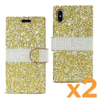 IPhone X iPhone XS Diamond Strastone Wallet tok, aranyban az Apple iPhone 2-Pack használatához