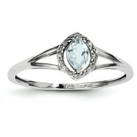Sterling ezüst 0,24 ct ródium bevonatú gyémánt & akvamarin Marquise gyűrű