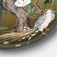 Designart 'chinoiserie pünkösdi rúddal és madarakkal VI' hagyományos körfém fali művészet - 29 -es lemez