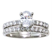 Jay Heart Designs 10K fehérarany ovális pasziánsz szimulált fehér gyémánt menyasszonyi eljegyzési készlet