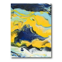 Absztrakt márványkompozíció kék és sárga i festés vászon art nyomtatás