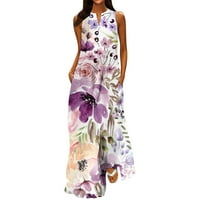 Női ruhák nyaralás V-nyakú hosszú ujjatlan nyomtatott világos lila Maxi ruhák 5XL