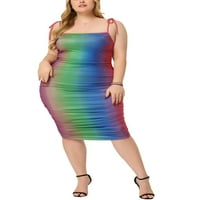 Egyedi olcsó nők plusz méretű CAMI szivárvány kontrasztos színű testcon midi ruha