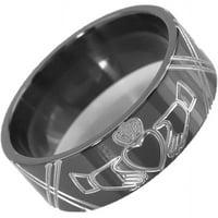 Lapos fekete cirkónium gyűrű őrölt claddagh szimbólummal