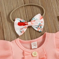 állítsa csecsemő baba ruhák szett Lányok kisgyermek Virágmintás Romper Szoknya + fejpánt ruhák,rózsaszín, 9 hónapos