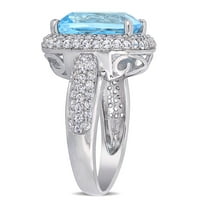 Miabella női 7- Carat T.G.W. Párnás vágott kék topaz és létrehozta a fehér zafír sterling ezüst dupla halo gyűrűt