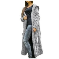 plusz méretű kardigán pulóver női téli szilárd szilárd kötött Laza kapucnis hosszú kardigán pulóver Zsebkabát nyári