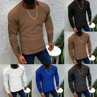 Férfi Jumper Hosszú ujjú pulóver kötött Legénység nyak egyszerű Slim Fit alkalmi felsők Khaki XL