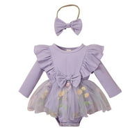 Csecsemő lány kezeslábas ruha borda kötött Pillangó Virág hímzés Szoknya Hem Jumpsuits újszülött ruhák Bodysuits fejpánttal,