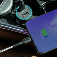 onn. 32W kettős portos autó töltőkészlet USB-C töltő kábellel, 20W USB-C port gyors töltő energiával; 12W USB Port