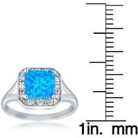 Létrehozott kék opál és cz sterling ezüst négyzet alakú gyűrű