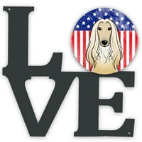 Carolines kincsek BB2174WALV amerikai zászló és afgán kutya fém fal Artwork szerelem, 12x12, Többszínű