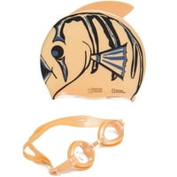 National Geographic Swim Cap and Goggles Set Kids Fish fedelek kompozit Szoknya, szilikon szíj, szilikon sapka, narancssárga