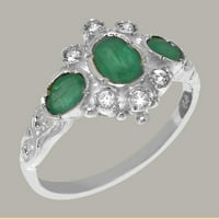 Brit készült 18K fehér arany természetes smaragd & köbös Cirkónia női Nyilatkozat gyűrű - méret opciók-méret 6.75