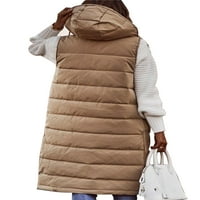 Rejlun női kabát mellény ujjatlan kabát kapucnis nyak mellény Baggy felsőruházat kardigán Téli meleg Bézs XL