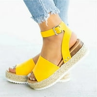 Női Nyári Alkalmi Espadrilles Trim Gumi Talp Flatform Kivert Ék Csat Boka Szíj Nyitott Toe Szandál Flatform Wedge Alkalmi