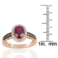 Rózsa sterling ezüst ovális vágás létrehozott rubinbarna köbös cirkónium -eljegyzési gyűrű