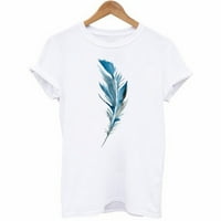 Penkiiy Divat Női Rövid ujjú póló toll nyomtatás alkalmi felső póló blúz nyári ingek és blúzok XXL Kék eladó