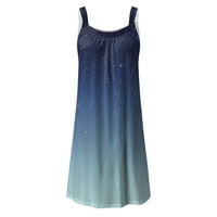 Női nyári heveder Laza Flowy ruha Legénység nyak ujjatlan Ruched Mini ruha Off váll nyomtatási Swing Ruha Kék M