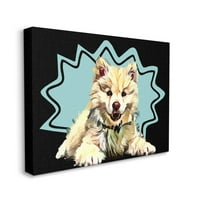 Stupell Industries Boldog japán Spitz bolyhos kutya pop art háziállat, amelyet Kim Curinga tervezett