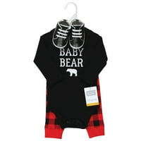 Hudson baba Unise baba pamut Body, nadrág és cipő szett, Buffalo kockás baba medve, 6 hónapos