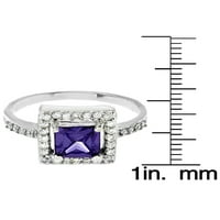 Sterling ezüst lila párna-vágott köbös cirkónium-haló gyűrű