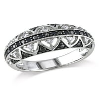 Carat T.W. Black Diamond and Carat T.G.W. Fehér zafír sterling ezüst faragott gyűrű