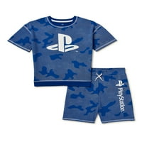 PlayStation Boys Camo grafikus felső és rövid szett, 2 darab, méret 4-10