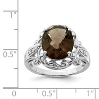 Primal ezüst sterling ezüst ródium-ellenőrző füstös kvarc és gyémánt gyűrű