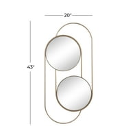 DecMode Kortárs fém két kerek fali tükrök arany ovális hurok keret, 20 W 43 H