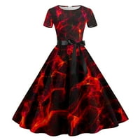 Guzom Halloween ruhák nőknek-alkalmi őszi Midi ruhák rövid ujjú Crewneck Print Party ruhák piros Méret M